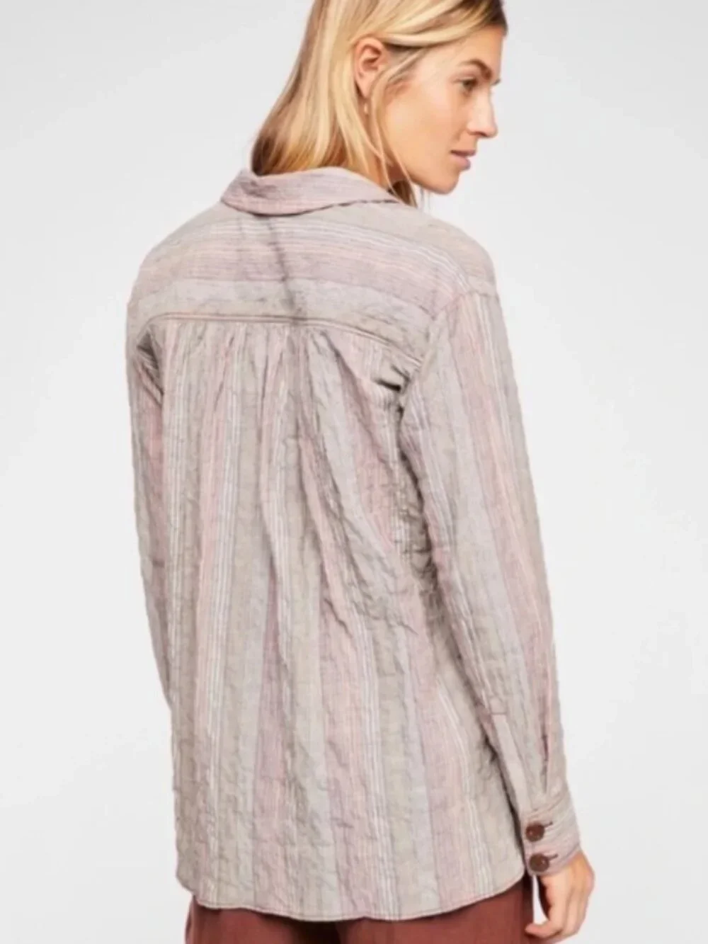 NWT Free People High Tides Pink Sands Top Women's Size Small Button Down Striped